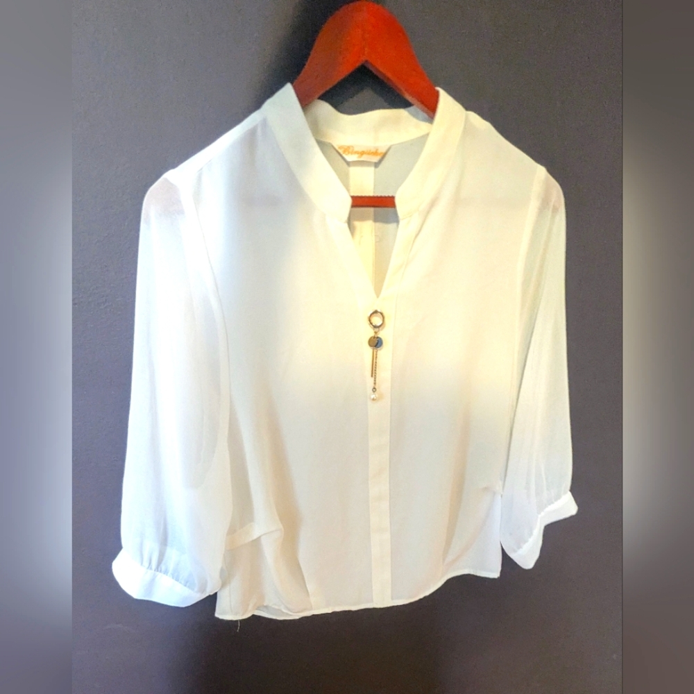 Bingsiche Women's Sheer Blouse With Accessories And Buttoned Down Back. Sz XL